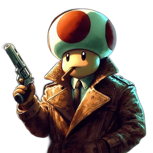 jacket, weapon, robot, hat, concept art, 3d render, pixel art, cyberpunk transparent PNG cut-out