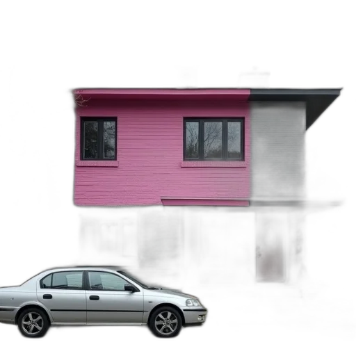 car, building, furniture, 3d render, photorealistic, concept art, rain, city street transparent PNG cut-out