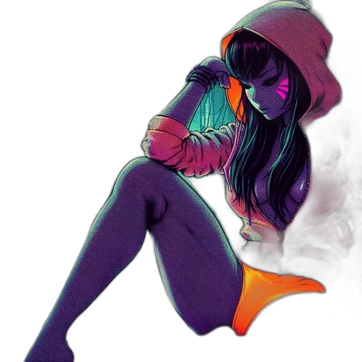 jacket, mask, hat, dress, watercolor, concept art, cyberpunk, vaporwave transparent PNG cut-out