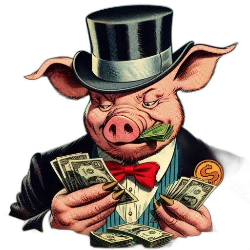 anthropomorphic, pig, formal, garb, holds, money, while, wearing transparent PNG cut-out