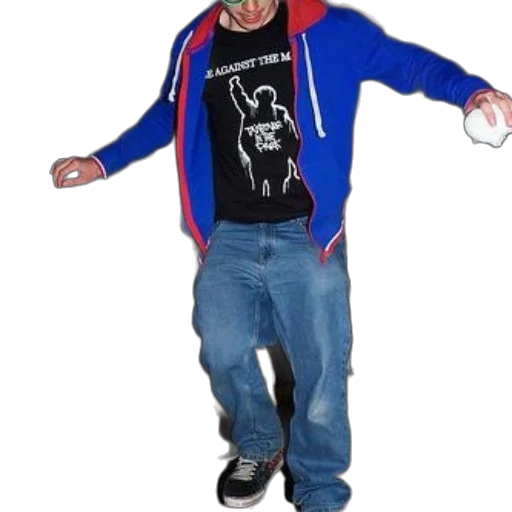 jacket, staff, creature, man, blue, hoodie, jeans, stands transparent PNG cut-out