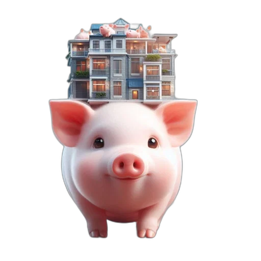 3d render, imaginative, scene, portrays, giant, piggy, bank, atop transparent PNG cut-out