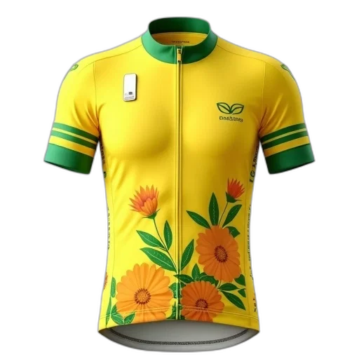 jacket, yellow, green, cycling, jersey, floral, pattern, front transparent PNG cut-out