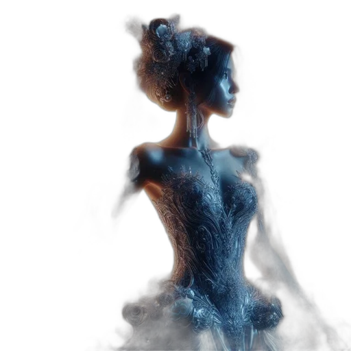 dress, hair, creature, robot, 3d render, concept art, fantasy art, photorealistic transparent PNG cut-out