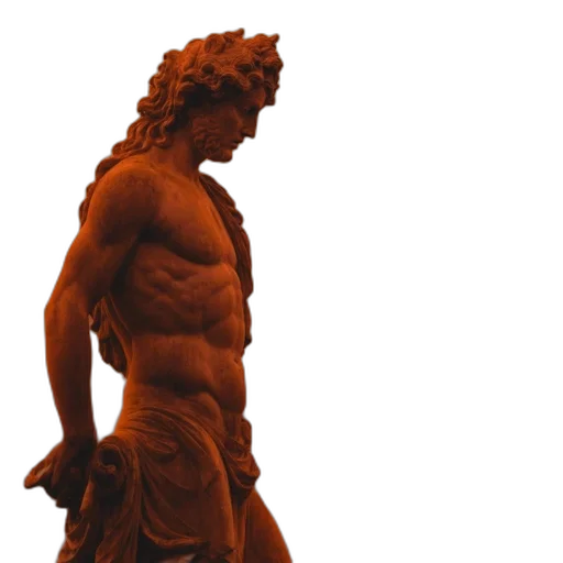 sword, staff, 3d render, photorealistic, concept art, vaporwave, male, statue transparent PNG cut-out