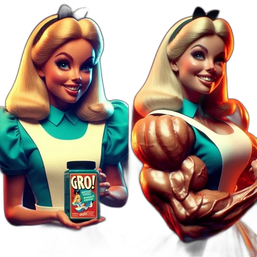 food, robot, dress, comic book art, concept art, 3d render, cartoon, two transparent PNG cut-out