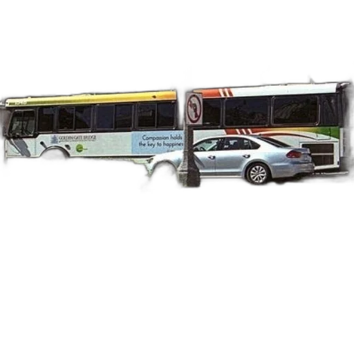 car, photorealistic, concept art, 3d render, pixel art, city street, bus, advertisement transparent PNG cut-out