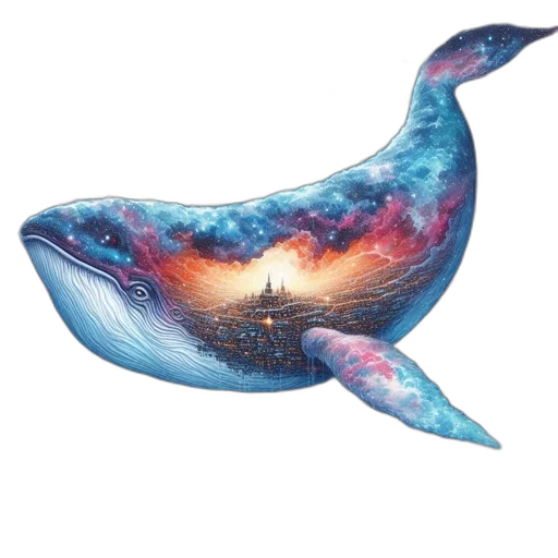 fantasy art, concept art, watercolor, pixel art, underwater, whale, painted, cosmic transparent PNG cut-out