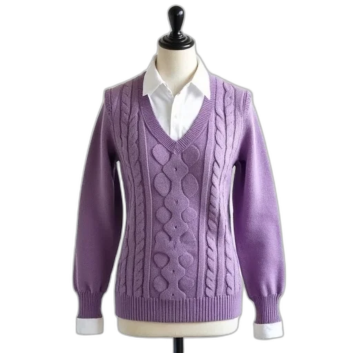 jacket, mannequin, dressed, white, purple, cable, knit, sweater transparent PNG cut-out