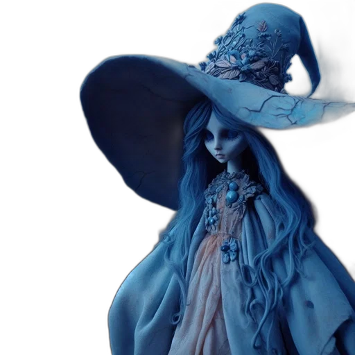 hat, dress, mask, concept art, 3d render, fantasy art, photorealistic, blue transparent PNG cut-out