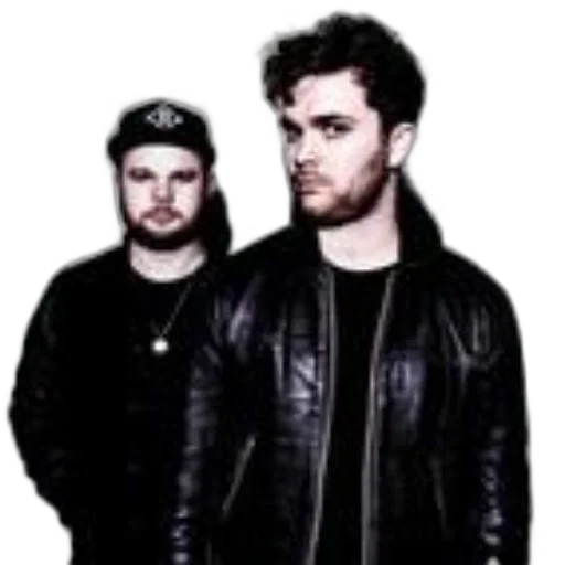 jacket, two, men, black, jackets, stand, together, against transparent PNG cut-out