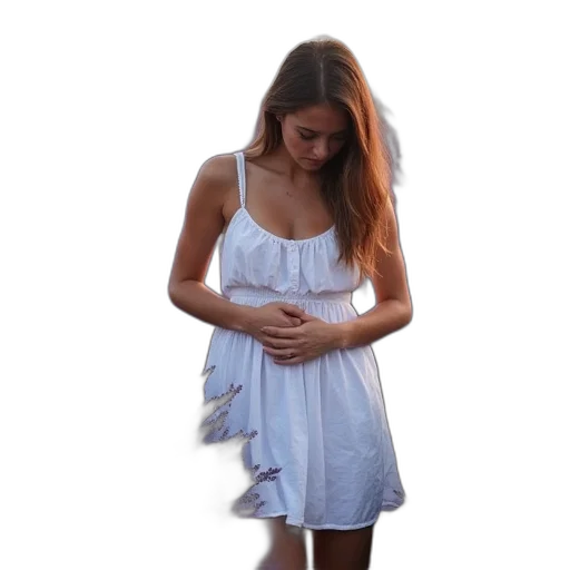 dress, hair, 3d render, photorealistic, young, woman, kneeling, lavenders transparent PNG cut-out
