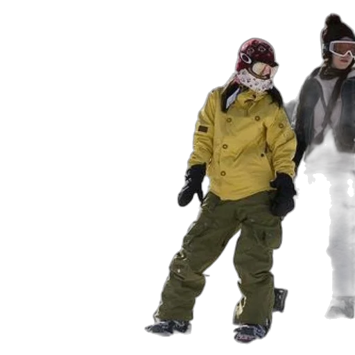 snow, two, snowboarders, winter, gear, one, wearing, yellow transparent PNG cut-out