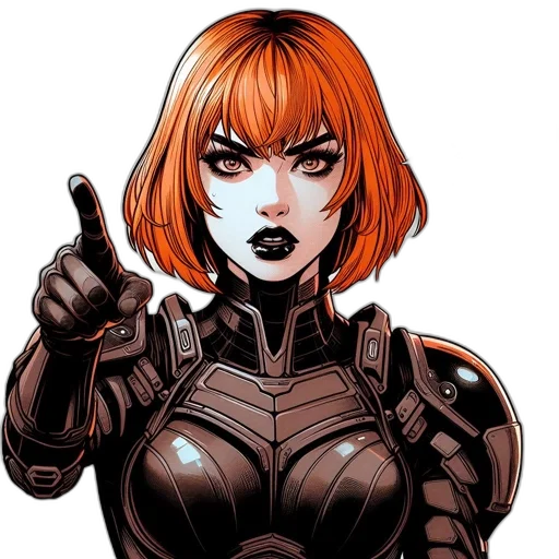 comic book art, concept art, cartoon, female, character, red, hair, dark transparent PNG cut-out