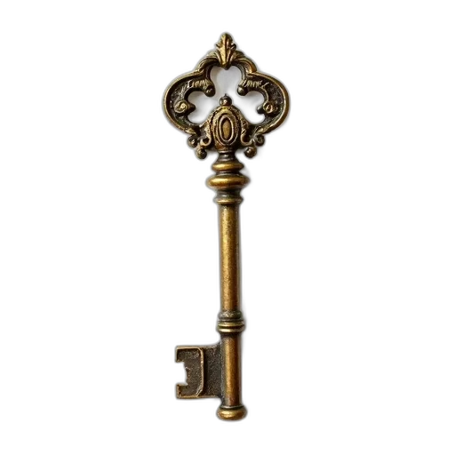 staff, jewelry, sword, crown, 3d render, vintage, brass, key transparent PNG cut-out