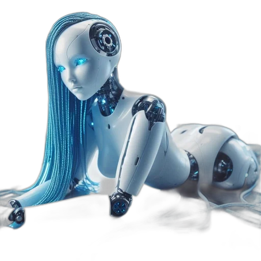 robot, concept art, 3d render, cyberpunk, anthropomorphic, featuring, blue, glowing transparent PNG cut-out
