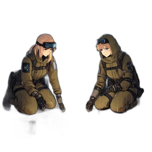 jacket, mask, hat, concept art, anime, 3d render, cyberpunk, two transparent PNG cut-out