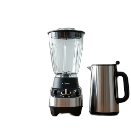 robot, modern, kitchen, setup, sleek, blender, stainless, steel transparent PNG cut-out