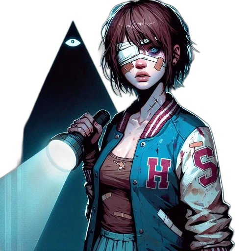 jacket, face, mask, comic book art, concept art, cyberpunk, pixel art, blue transparent PNG cut-out