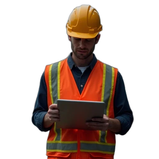 staff, jacket, robot, hat, worker, safety, clothes, hard transparent PNG cut-out