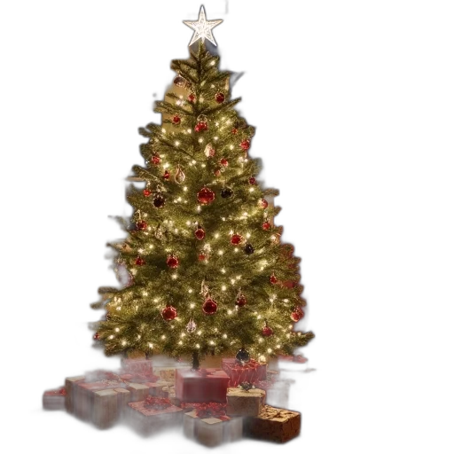 tree, 3d render, photorealistic, concept art, decorated, christmas, star, top transparent PNG cut-out