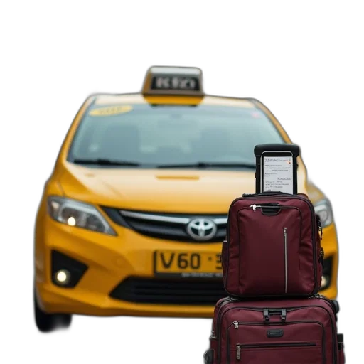 car, staff, yellow, taxi, luggage, smartphone, service transparent PNG cut-out