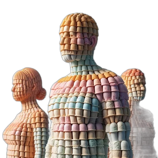 3d render, pastel, three, figures, sculpted, layered, ice, cream transparent PNG cut-out
