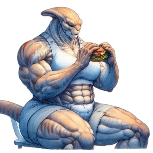 food, creature, concept art, comic book art, pixel art, vaporwave, anthropomorphic, lizard transparent PNG cut-out