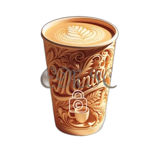 food, photorealistic, 3d render, dnec-branded, coffee, cup, intricate, floral transparent PNG cut-out