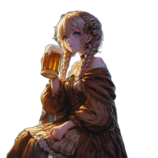 dress, bottle, crown, face, fantasy art, concept art, anime, oil painting transparent PNG cut-out