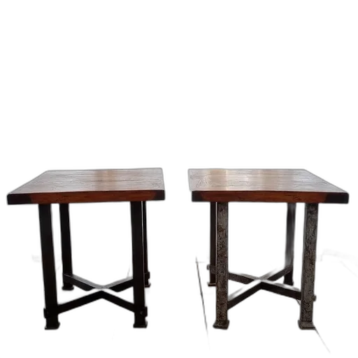 furniture, 3d render, pair, rustic, wooden, tables, metal, legs transparent PNG cut-out