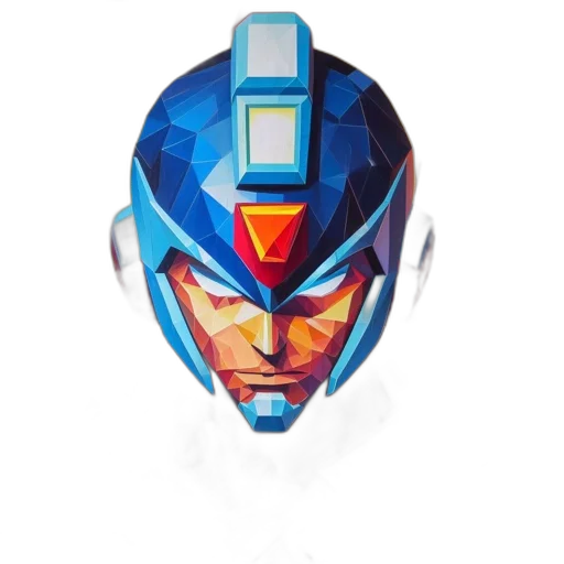 robot, face, mask, concept art, comic book art, 3d render, pixel art, blue transparent PNG cut-out