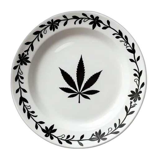 food, jewelry, white, ceramic, plate, black, floral, design transparent PNG cut-out