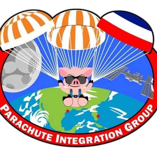 cartoon, pig, parachutes, down, towards, earth, wearing, sunglasses transparent PNG cut-out