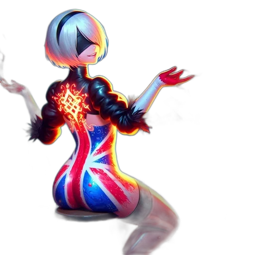 concept art, 3d render, fantasy art, comic book art, british, flag-inspired, female, character transparent PNG cut-out