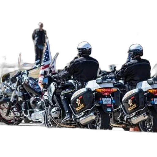 group, police, officers, motorcycles, american, flags, background transparent PNG cut-out