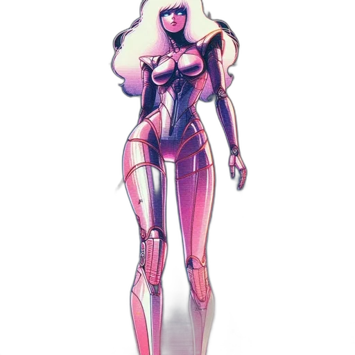 robot, dress, weapon, concept art, comic book art, cyberpunk, fantasy art, neon lights transparent PNG cut-out