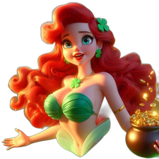 3d render, fantasy art, concept art, cartoon, underwater, mermaid, vibrant, red transparent PNG cut-out