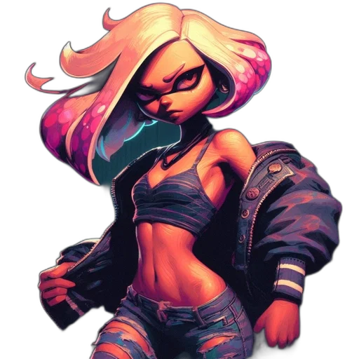 jacket, weapon, concept art, cyberpunk, watercolor, vaporwave, neon, dark transparent PNG cut-out
