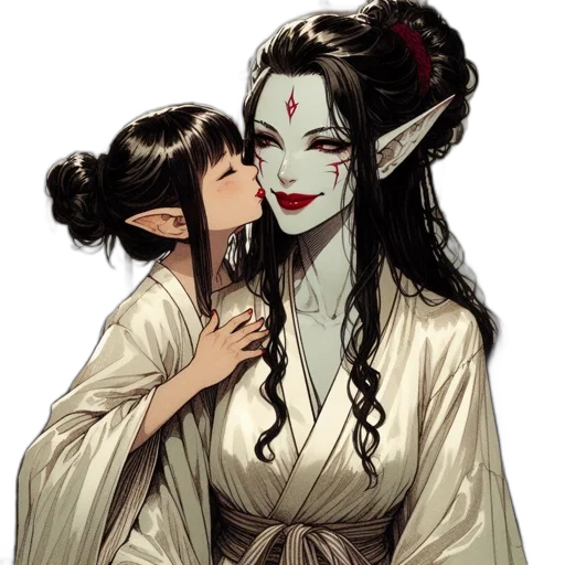 mask, fantasy art, concept art, pixel art, comic book art, red, two, females transparent PNG cut-out