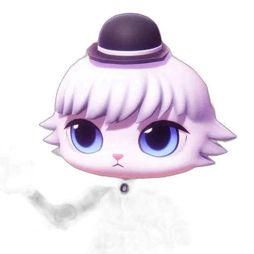 hat, staff, robot, face, 3d render, concept art, vaporwave, anime transparent PNG cut-out