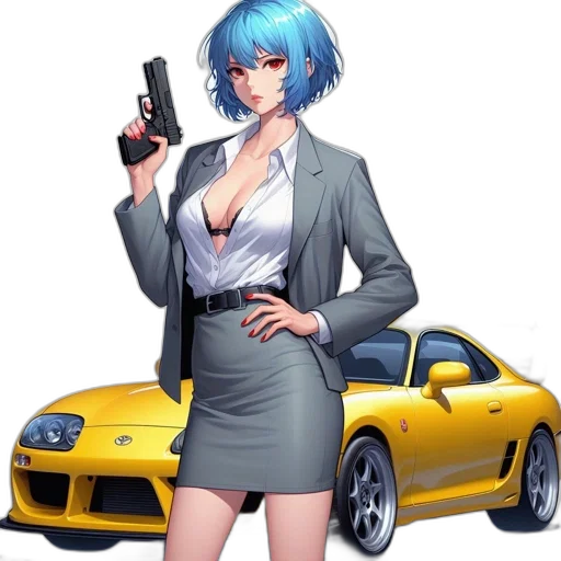 weapon, car, dress, jacket, anime, concept art, cyberpunk, pixel art transparent PNG cut-out