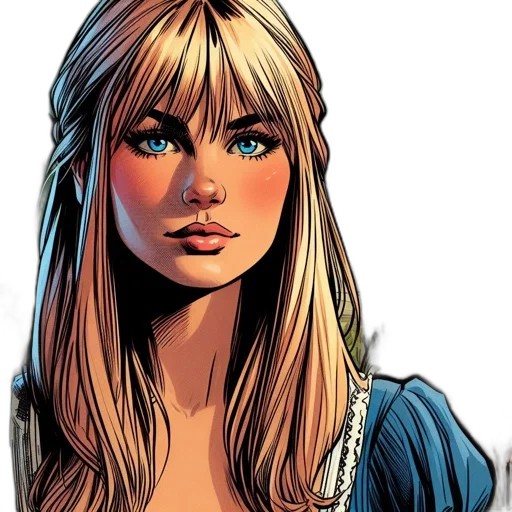 comic book art, concept art, cartoon, fantasy art, blue, portrait, young, woman transparent PNG cut-out