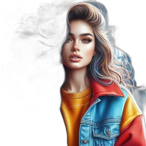 jacket, face, hair, dress, photorealistic, fantasy art, oil painting, watercolor transparent PNG cut-out