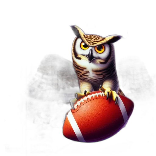 fantasy art, photorealistic, concept art, pixel art, owl, holding, football, dynamic transparent PNG cut-out