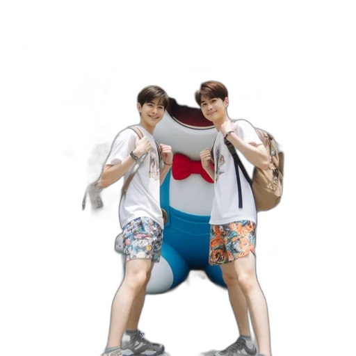 creature, 3d render, concept art, underwater, two, youths, stand, before transparent PNG cut-out