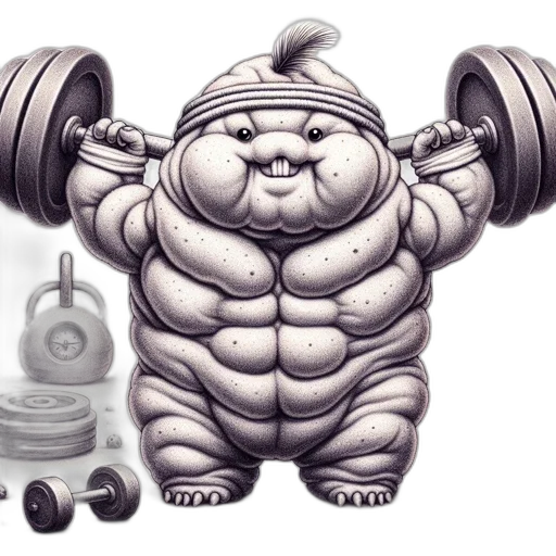 creature, concept art, photorealistic, 3d render, sturdy, belly-heavy, lifts, barbell transparent PNG cut-out