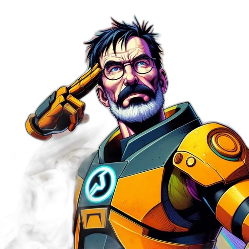 robot, staff, face, weapon, comic book art, concept art, cyberpunk, fantasy art transparent PNG cut-out