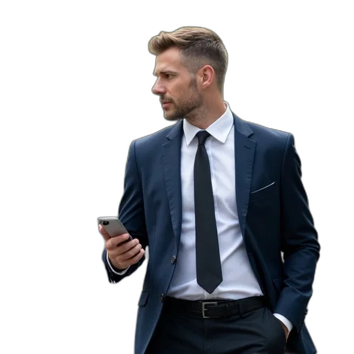jacket, staff, face, man, dark, blue, suit, white transparent PNG cut-out