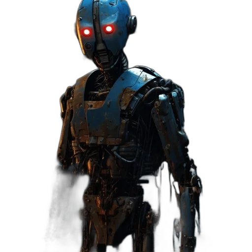 robot, mask, creature, staff, concept art, cyberpunk, 3d render, comic book art transparent PNG cut-out
